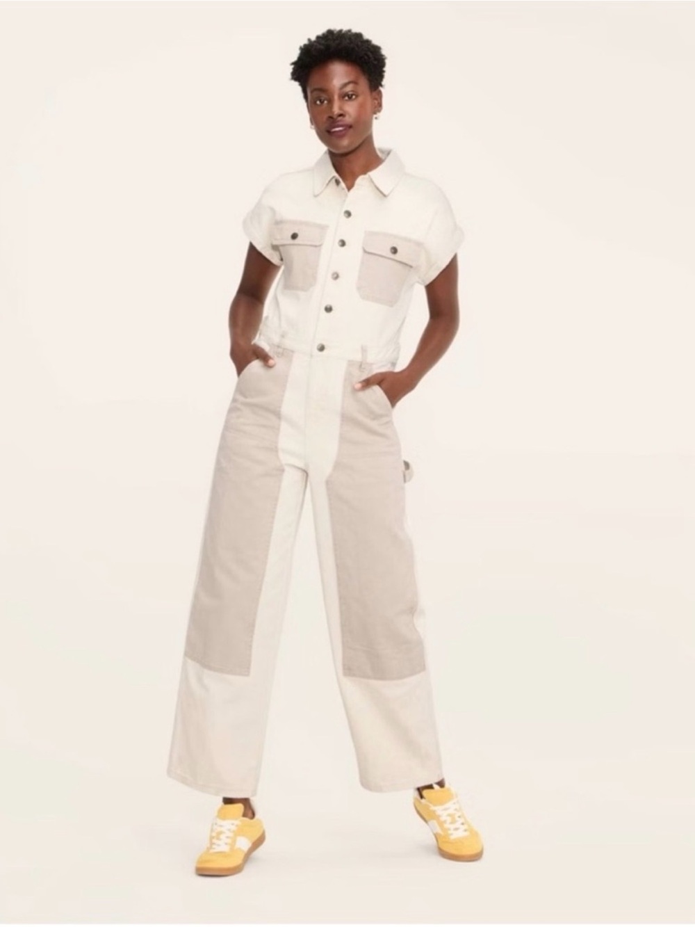 Woolrich X Target Collab Two-Tone Cream and Tan Denim Utility Western Jumpsuit